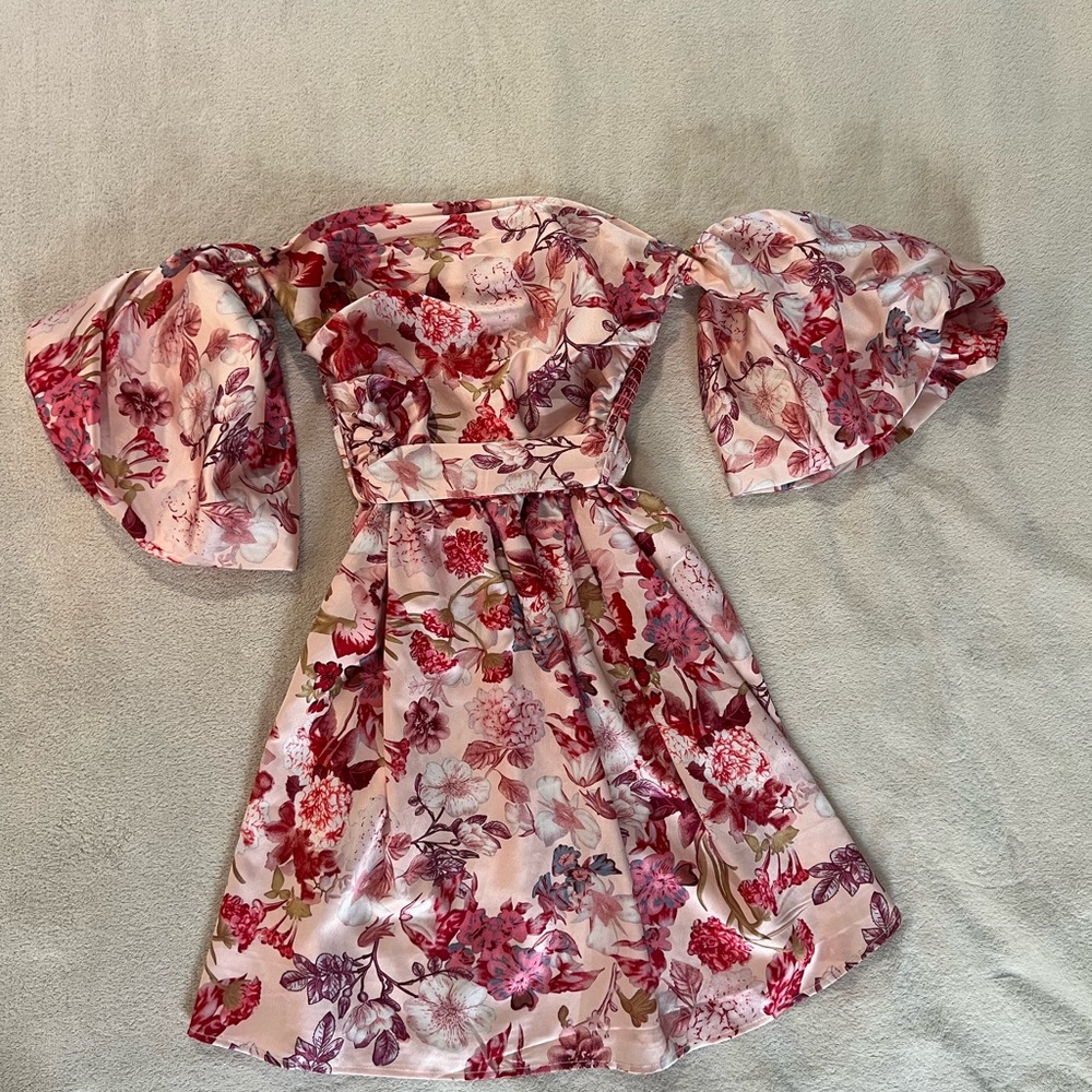 Floral Off-Shoulder Dress with Bell Sleeves